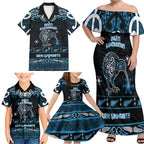 Personalised Ngati Kahungunu Aotearoa Meri Kirihimete Family Matching Off Shoulder Maxi Dress and Hawaiian Shirt Maori Kiwi Bird Silver Fern Koru Pattern