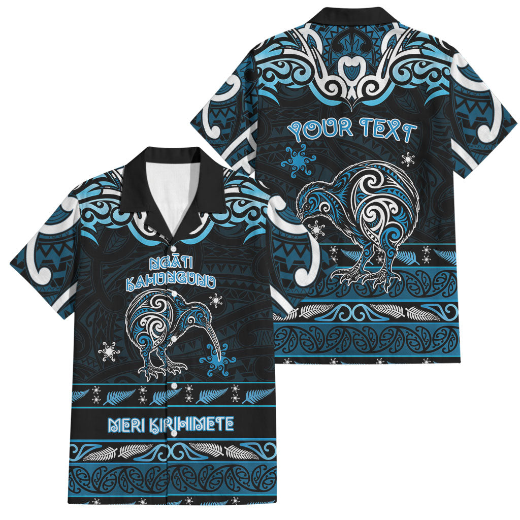 Personalised Ngati Kahungunu Aotearoa Meri Kirihimete Family Matching Off Shoulder Short Dress and Hawaiian Shirt Maori Kiwi Bird Silver Fern Koru Pattern