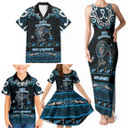 Personalised Ngati Kahungunu Aotearoa Meri Kirihimete Family Matching Tank Maxi Dress and Hawaiian Shirt Maori Kiwi Bird Silver Fern Koru Pattern