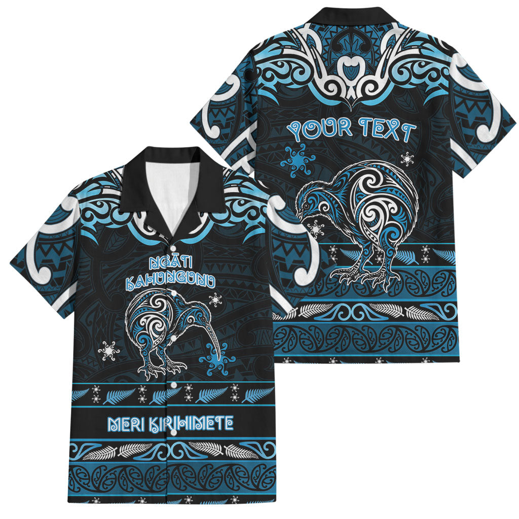 Personalised Ngati Kahungunu Aotearoa Meri Kirihimete Family Matching Tank Maxi Dress and Hawaiian Shirt Maori Kiwi Bird Silver Fern Koru Pattern
