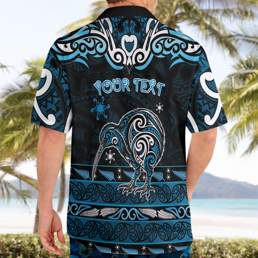 Personalised Ngati Kahungunu Aotearoa Meri Kirihimete Hawaiian Shirt Maori Kiwi Bird Silver Fern Koru Pattern