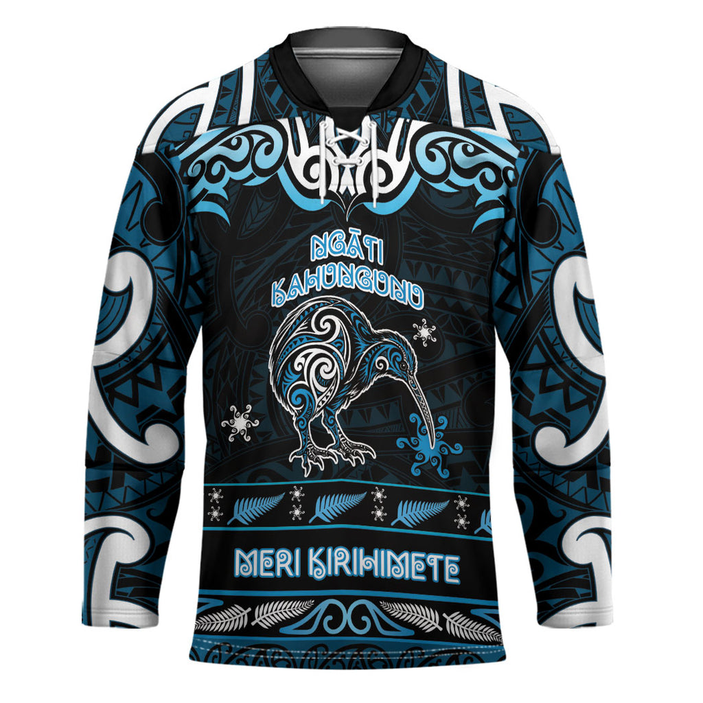 Personalised Ngati Kahungunu Aotearoa Meri Kirihimete Hockey Jersey Maori Kiwi Bird Silver Fern Koru Pattern