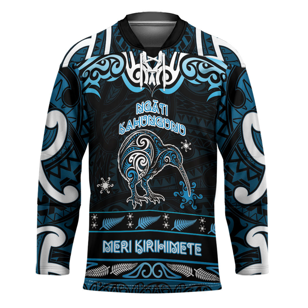 Personalised Ngati Kahungunu Aotearoa Meri Kirihimete Hockey Jersey Maori Kiwi Bird Silver Fern Koru Pattern