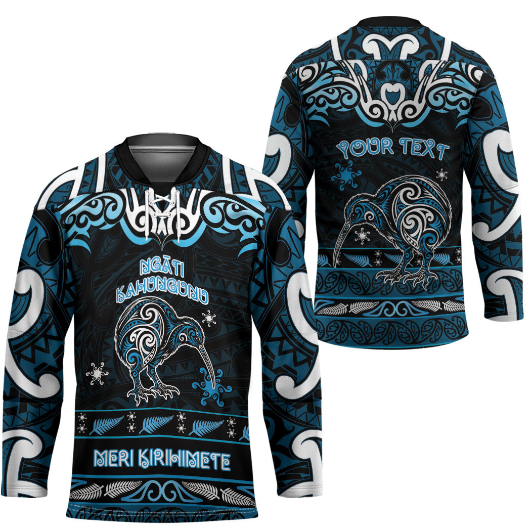 Personalised Ngati Kahungunu Aotearoa Meri Kirihimete Hockey Jersey Maori Kiwi Bird Silver Fern Koru Pattern
