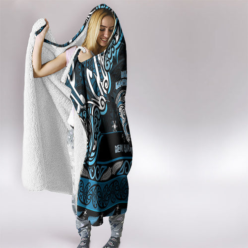 Ngati Kahungunu Aotearoa Meri Kirihimete Hooded Blanket Maori Kiwi Bird Silver Fern Koru Pattern