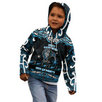 Personalised Ngati Kahungunu Aotearoa Meri Kirihimete Kid Hoodie Maori Kiwi Bird Silver Fern Koru Pattern