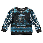 Personalised Ngati Kahungunu Aotearoa Meri Kirihimete Kid Ugly Christmas Sweater Maori Kiwi Bird Silver Fern Koru Pattern