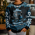 Personalised Ngati Kahungunu Aotearoa Meri Kirihimete Kid Ugly Christmas Sweater Maori Kiwi Bird Silver Fern Koru Pattern