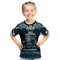 Personalised Ngati Kahungunu Aotearoa Meri Kirihimete Kid T Shirt Maori Kiwi Bird Silver Fern Koru Pattern