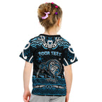 Personalised Ngati Kahungunu Aotearoa Meri Kirihimete Kid T Shirt Maori Kiwi Bird Silver Fern Koru Pattern
