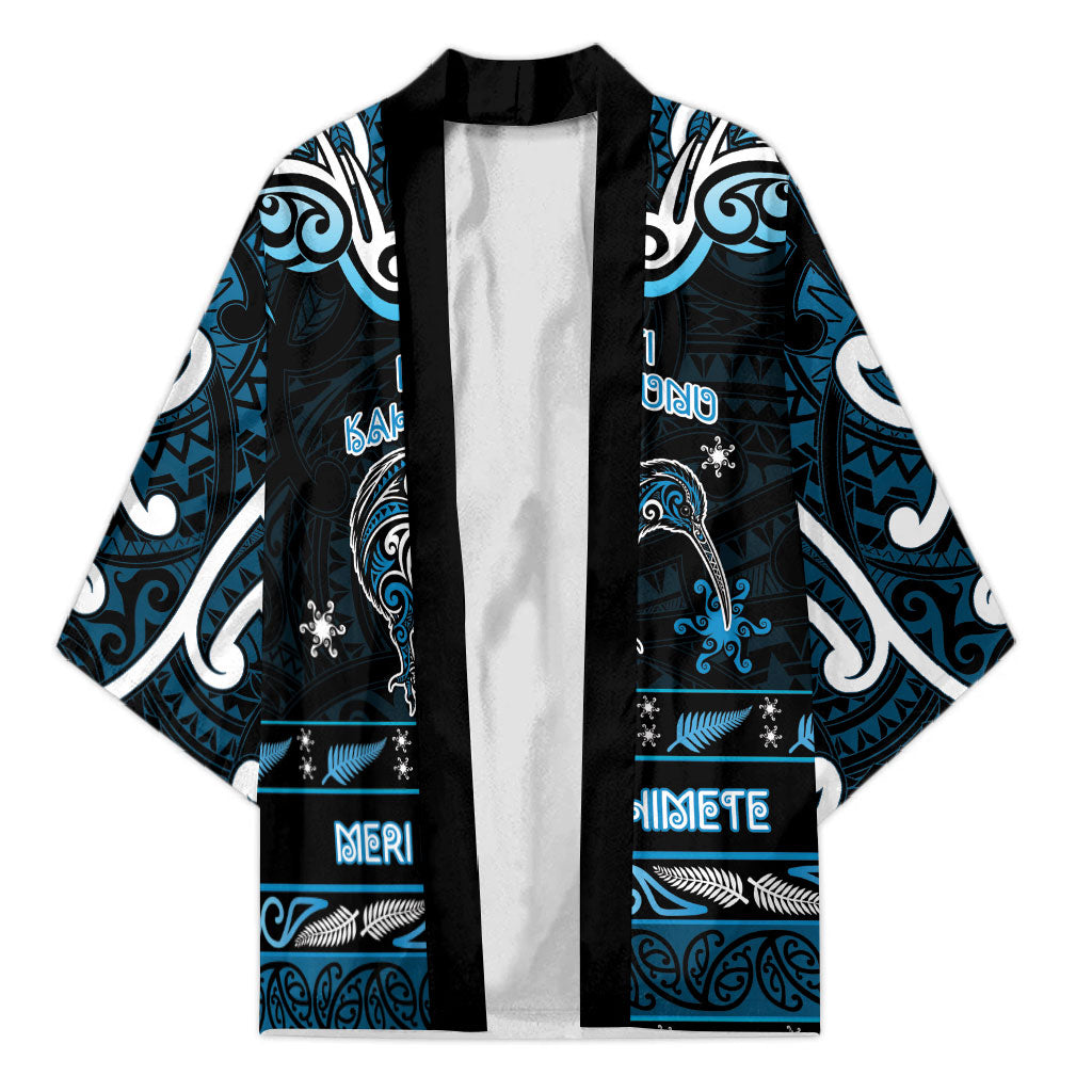 Personalised Ngati Kahungunu Aotearoa Meri Kirihimete Kimono Maori Kiwi Bird Silver Fern Koru Pattern