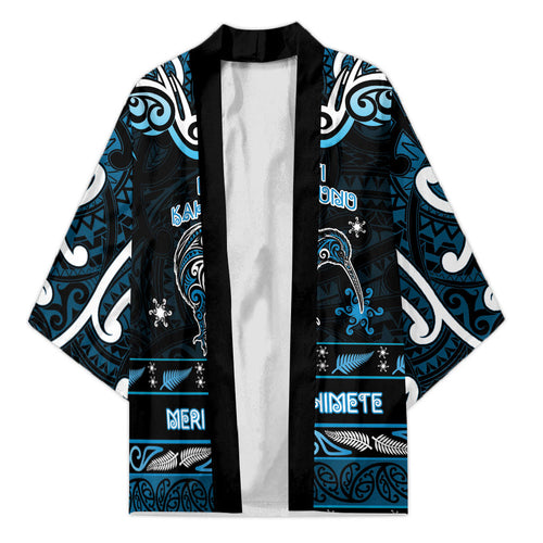 Personalised Ngati Kahungunu Aotearoa Meri Kirihimete Kimono Maori Kiwi Bird Silver Fern Koru Pattern