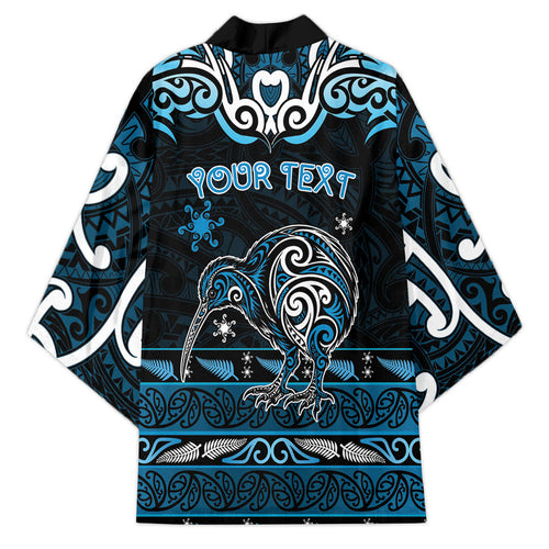 Personalised Ngati Kahungunu Aotearoa Meri Kirihimete Kimono Maori Kiwi Bird Silver Fern Koru Pattern