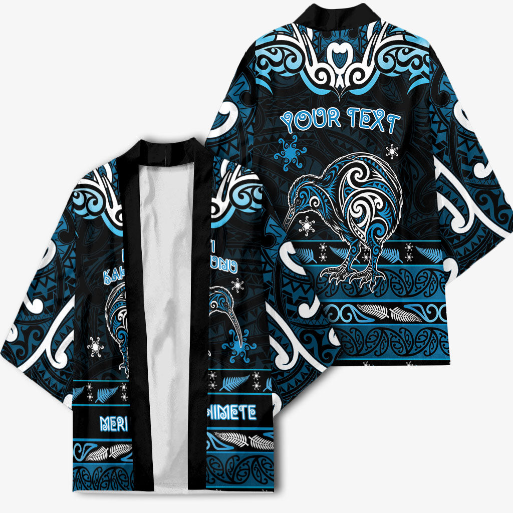 Personalised Ngati Kahungunu Aotearoa Meri Kirihimete Kimono Maori Kiwi Bird Silver Fern Koru Pattern