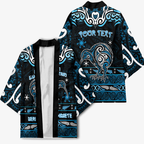 Personalised Ngati Kahungunu Aotearoa Meri Kirihimete Kimono Maori Kiwi Bird Silver Fern Koru Pattern