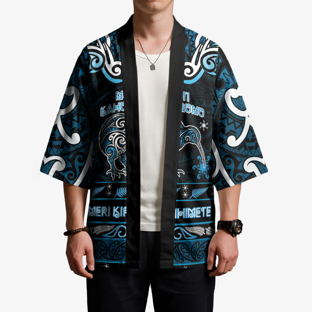 Personalised Ngati Kahungunu Aotearoa Meri Kirihimete Kimono Maori Kiwi Bird Silver Fern Koru Pattern