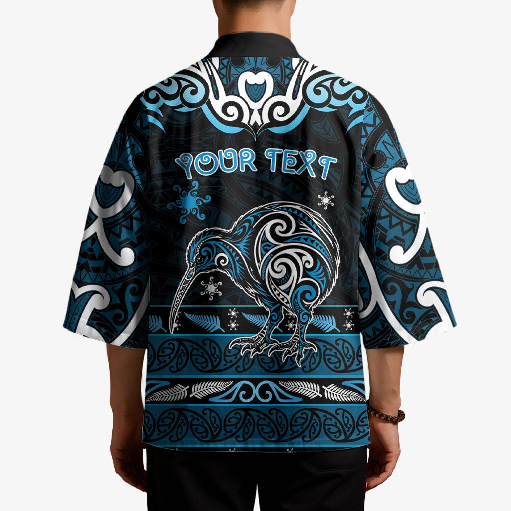 Personalised Ngati Kahungunu Aotearoa Meri Kirihimete Kimono Maori Kiwi Bird Silver Fern Koru Pattern