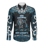Personalised Ngati Kahungunu Aotearoa Meri Kirihimete Long Sleeve Button Shirt Maori Kiwi Bird Silver Fern Koru Pattern