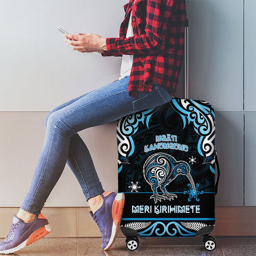 Ngati Kahungunu Aotearoa Meri Kirihimete Luggage Cover Maori Kiwi Bird Silver Fern Koru Pattern