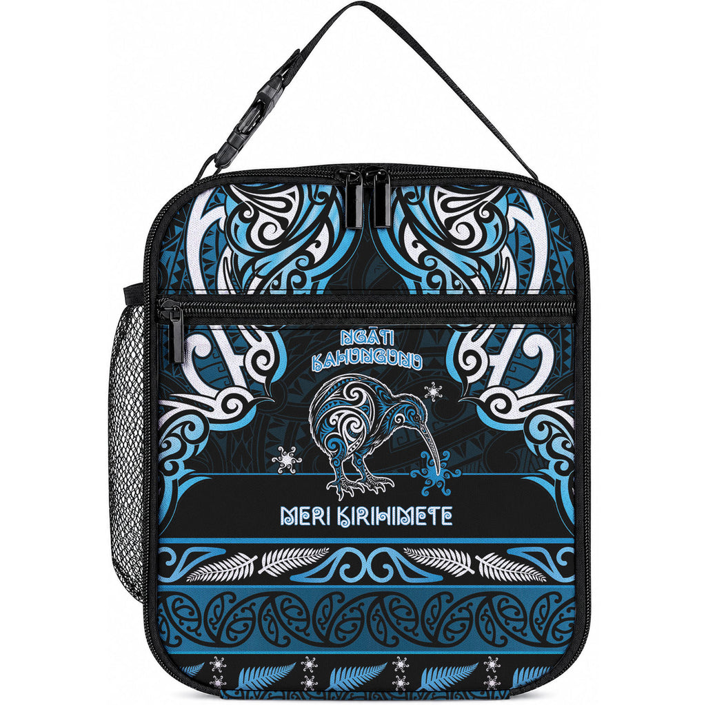 Ngati Kahungunu Aotearoa Meri Kirihimete Lunch Bag Maori Kiwi Bird Silver Fern Koru Pattern