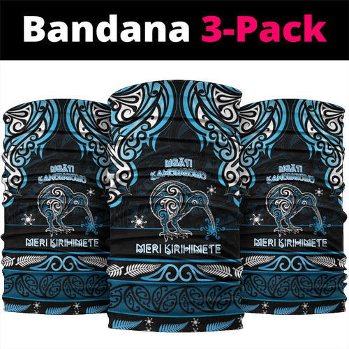 Ngati Kahungunu Aotearoa Meri Kirihimete Neck Gaiter Maori Kiwi Bird Silver Fern Koru Pattern
