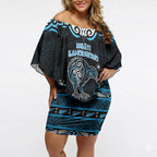 Personalised Ngati Kahungunu Aotearoa Meri Kirihimete Off Shoulder Short Dress Maori Kiwi Bird Silver Fern Koru Pattern