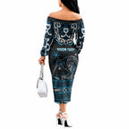 Personalised Ngati Kahungunu Aotearoa Meri Kirihimete Off The Shoulder Long Sleeve Dress Maori Kiwi Bird Silver Fern Koru Pattern