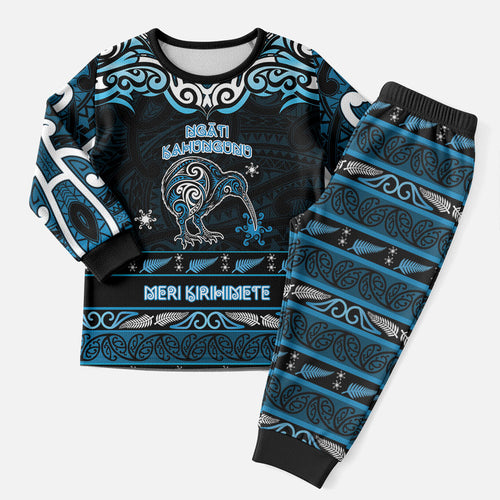 Personalised Ngati Kahungunu Aotearoa Meri Kirihimete Christmas Pajama Set Maori Kiwi Bird Silver Fern Koru Pattern