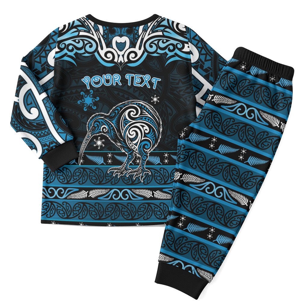 Personalised Ngati Kahungunu Aotearoa Meri Kirihimete Christmas Pajama Set Maori Kiwi Bird Silver Fern Koru Pattern
