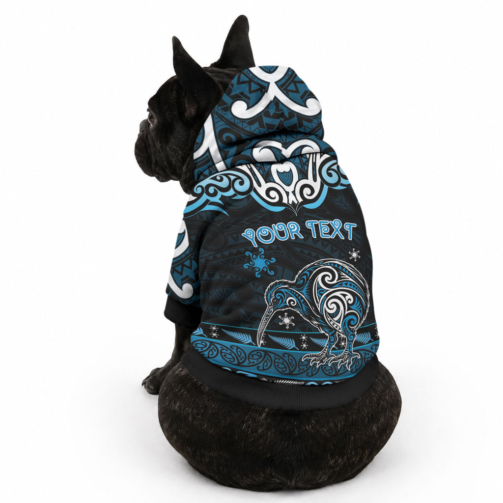 Personalised Ngati Kahungunu Aotearoa Meri Kirihimete Pet Hoodie Maori Kiwi Bird Silver Fern Koru Pattern