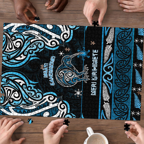 Ngati Kahungunu Aotearoa Meri Kirihimete Puzzle Maori Kiwi Bird Silver Fern Koru Pattern