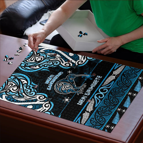 Ngati Kahungunu Aotearoa Meri Kirihimete Puzzle Maori Kiwi Bird Silver Fern Koru Pattern