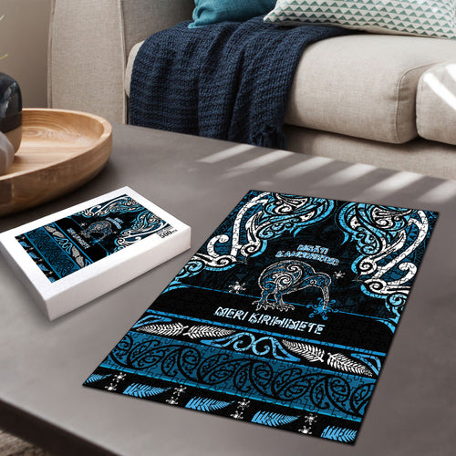 Ngati Kahungunu Aotearoa Meri Kirihimete Puzzle Maori Kiwi Bird Silver Fern Koru Pattern