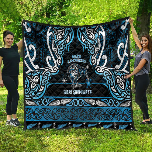 Ngati Kahungunu Aotearoa Meri Kirihimete Quilt Maori Kiwi Bird Silver Fern Koru Pattern