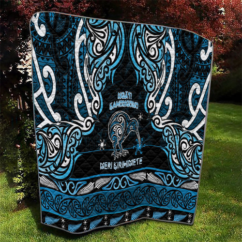 Ngati Kahungunu Aotearoa Meri Kirihimete Quilt Maori Kiwi Bird Silver Fern Koru Pattern