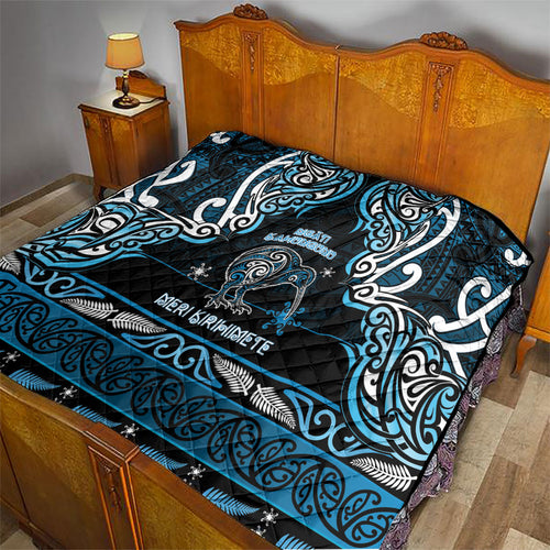 Ngati Kahungunu Aotearoa Meri Kirihimete Quilt Maori Kiwi Bird Silver Fern Koru Pattern