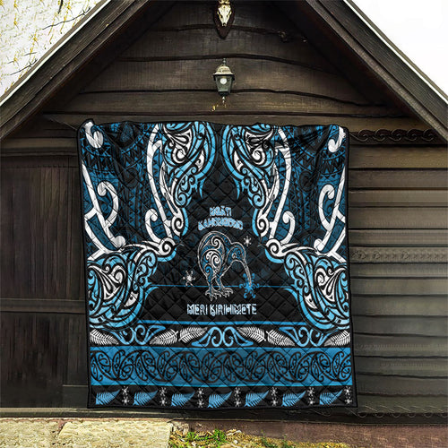 Ngati Kahungunu Aotearoa Meri Kirihimete Quilt Maori Kiwi Bird Silver Fern Koru Pattern