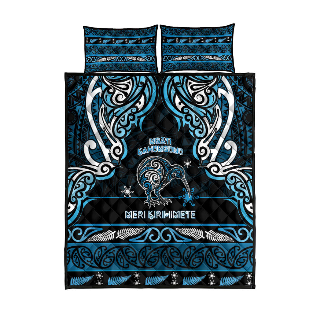 Ngati Kahungunu Aotearoa Meri Kirihimete Quilt Bed Set Maori Kiwi Bird Silver Fern Koru Pattern