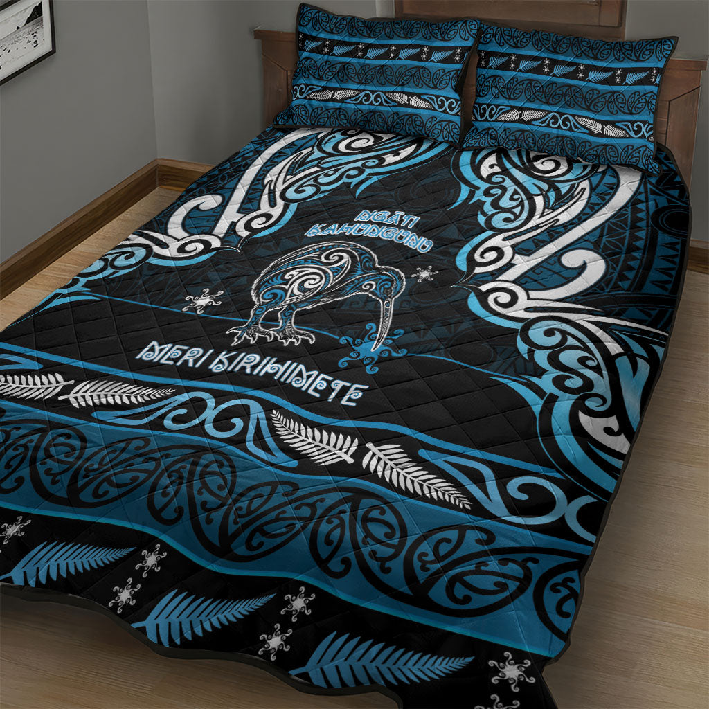Ngati Kahungunu Aotearoa Meri Kirihimete Quilt Bed Set Maori Kiwi Bird Silver Fern Koru Pattern