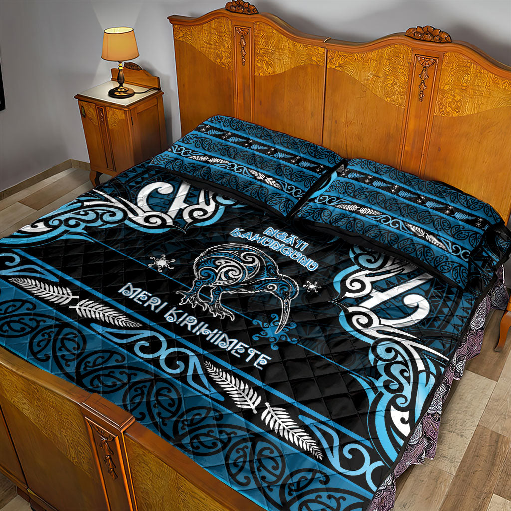 Ngati Kahungunu Aotearoa Meri Kirihimete Quilt Bed Set Maori Kiwi Bird Silver Fern Koru Pattern