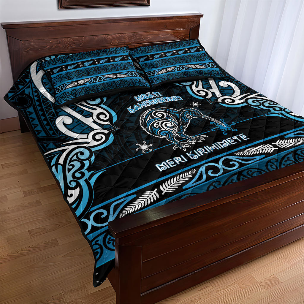 Ngati Kahungunu Aotearoa Meri Kirihimete Quilt Bed Set Maori Kiwi Bird Silver Fern Koru Pattern