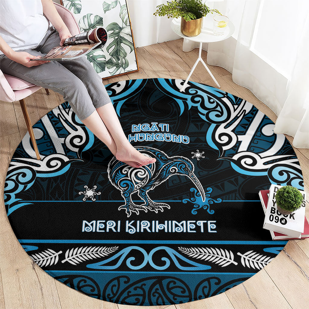 Ngati Kahungunu Aotearoa Meri Kirihimete Round Carpet Maori Kiwi Bird Silver Fern Koru Pattern