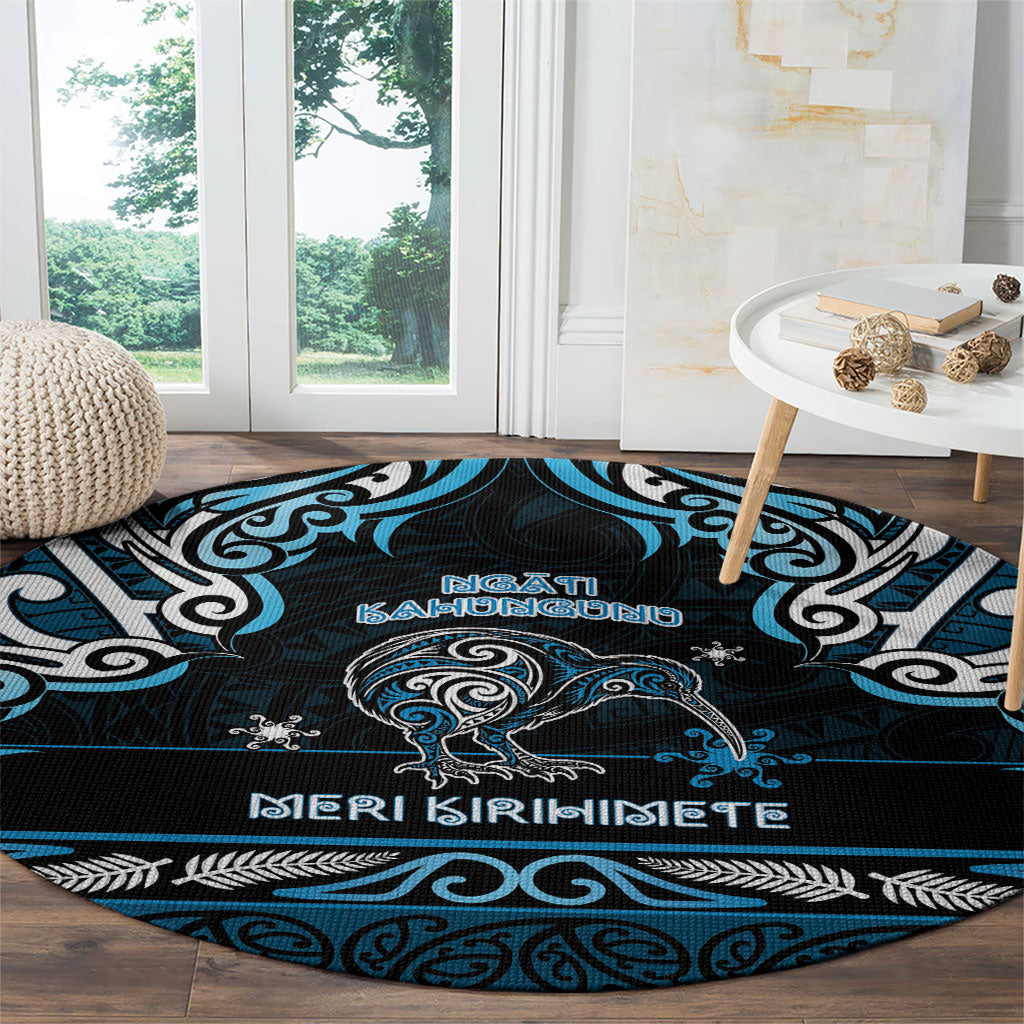 Ngati Kahungunu Aotearoa Meri Kirihimete Round Carpet Maori Kiwi Bird Silver Fern Koru Pattern