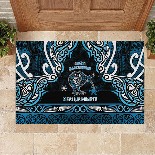 Ngati Kahungunu Aotearoa Meri Kirihimete Rubber Doormat Maori Kiwi Bird Silver Fern Koru Pattern