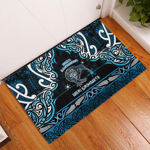 Ngati Kahungunu Aotearoa Meri Kirihimete Rubber Doormat Maori Kiwi Bird Silver Fern Koru Pattern