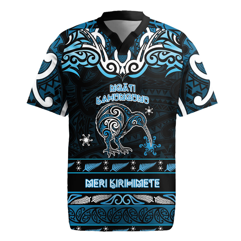 Personalised Ngati Kahungunu Aotearoa Meri Kirihimete Rugby Jersey Maori Kiwi Bird Silver Fern Koru Pattern