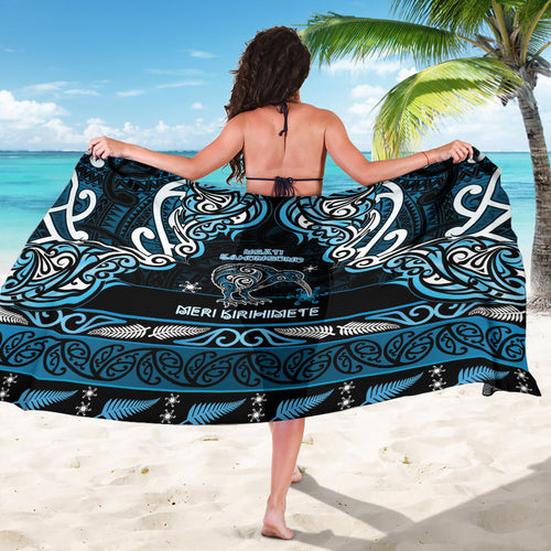 Ngati Kahungunu Aotearoa Meri Kirihimete Sarong Maori Kiwi Bird Silver Fern Koru Pattern