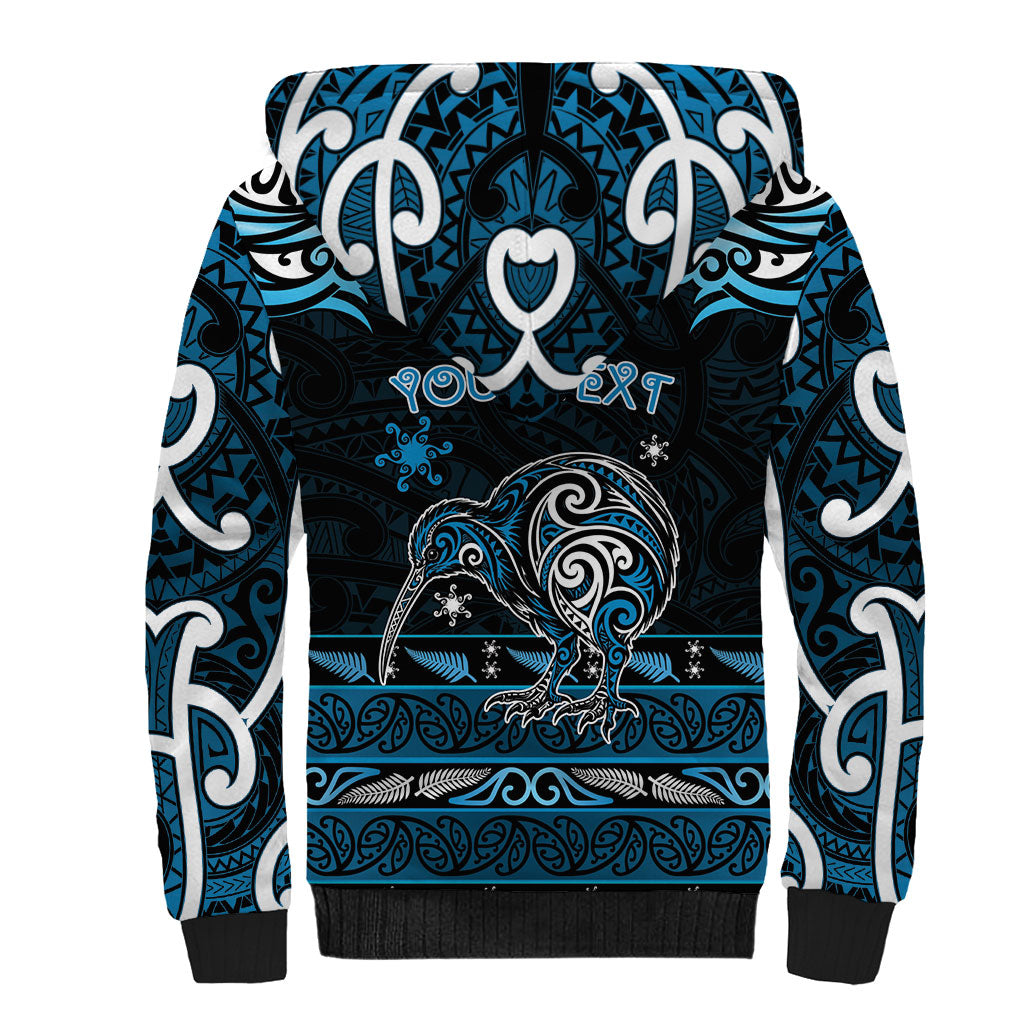 Personalised Ngati Kahungunu Aotearoa Meri Kirihimete Sherpa Hoodie Maori Kiwi Bird Silver Fern Koru Pattern