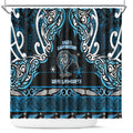 Ngati Kahungunu Aotearoa Meri Kirihimete Shower Curtain Maori Kiwi Bird Silver Fern Koru Pattern