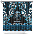 Ngati Kahungunu Aotearoa Meri Kirihimete Shower Curtain Maori Kiwi Bird Silver Fern Koru Pattern